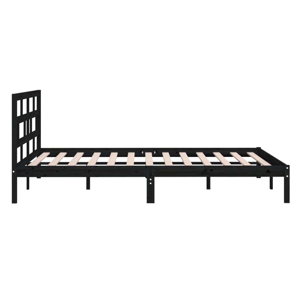 Cadru de pat dublu 4FT6, negru, 135x190 cm, lemn masiv - Lando