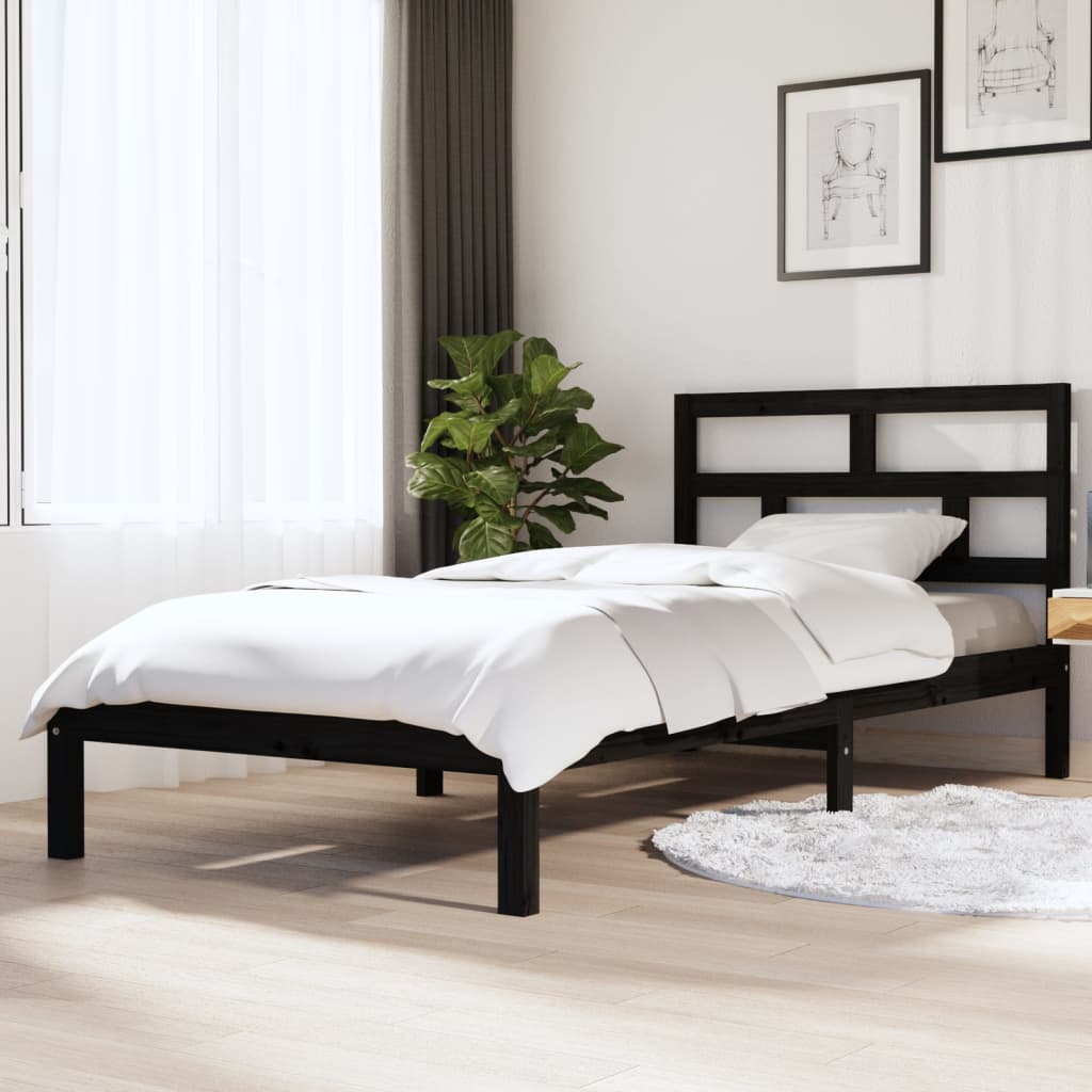 Cadru de pat, 100x200 cm, negru, lemn masiv de pin - Lando