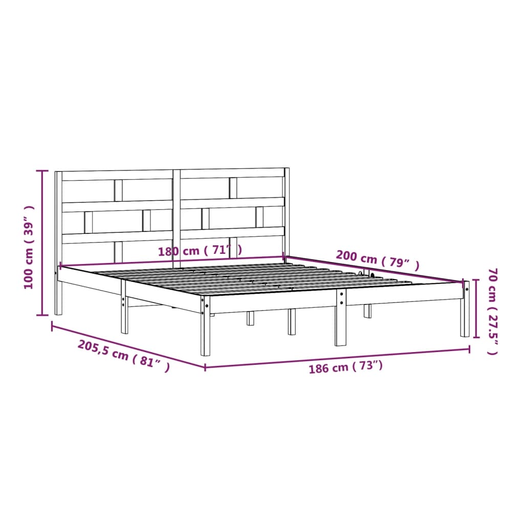 Cadru de pat Super King 6FT, alb, 180x200 cm, lemn masiv - Lando