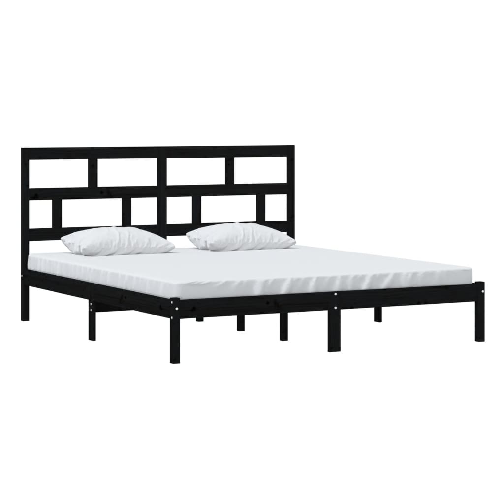 Cadru de pat Super King 6FT, negru, 180x200 cm, lemn masiv - Lando