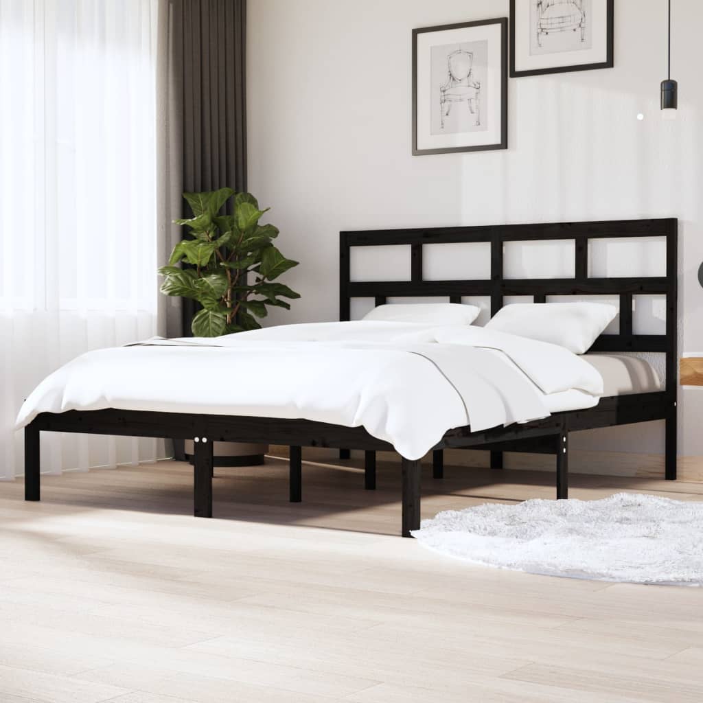 Cadru de pat Super King 6FT, negru, 180x200 cm, lemn masiv - Lando