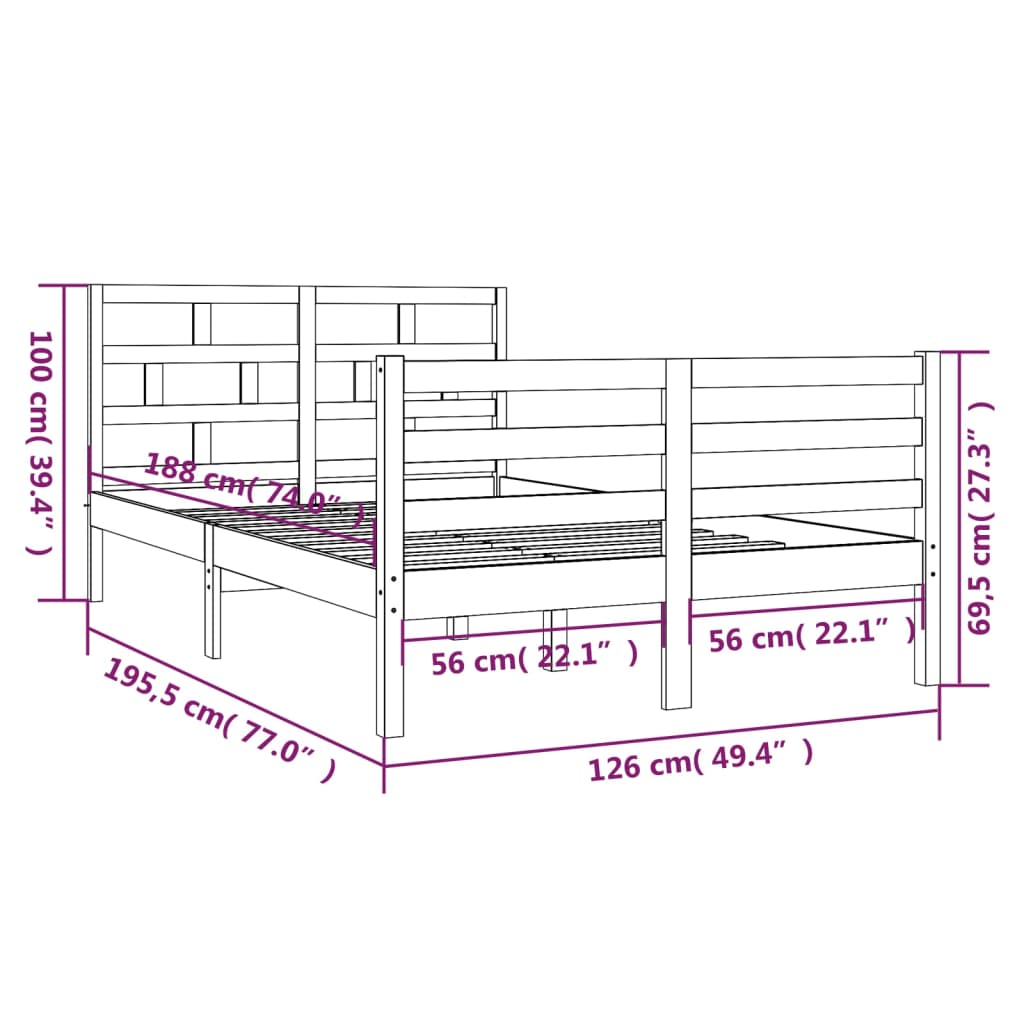 Cadru de pat Small Double 4FT, 120x190 cm, lemn masiv - Lando