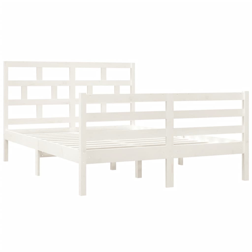 Cadru de pat dublu 4FT6, alb, 135x190 cm, lemn masiv - Lando