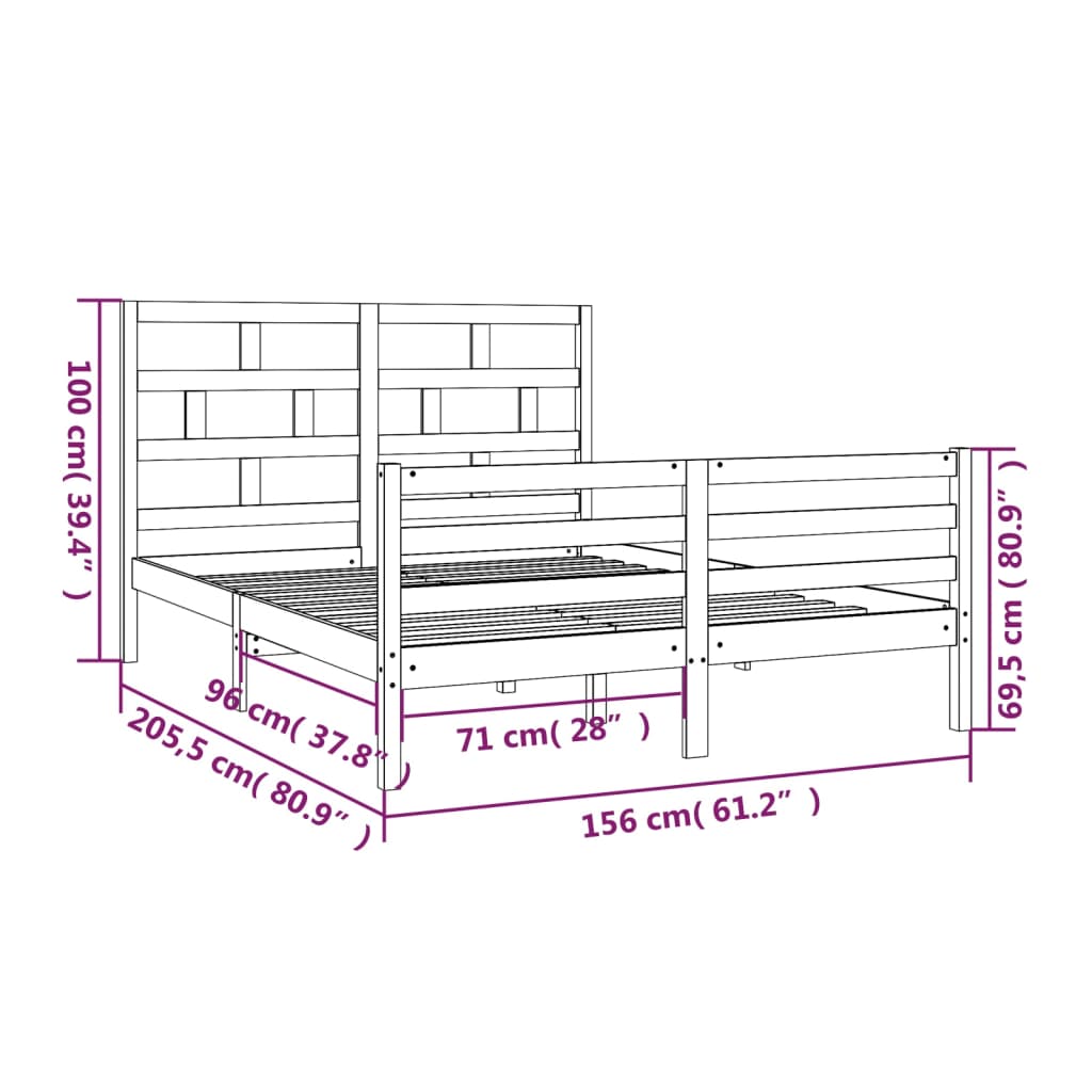 Cadru de pat King Size, alb, 150x200 cm, lemn masiv - Lando