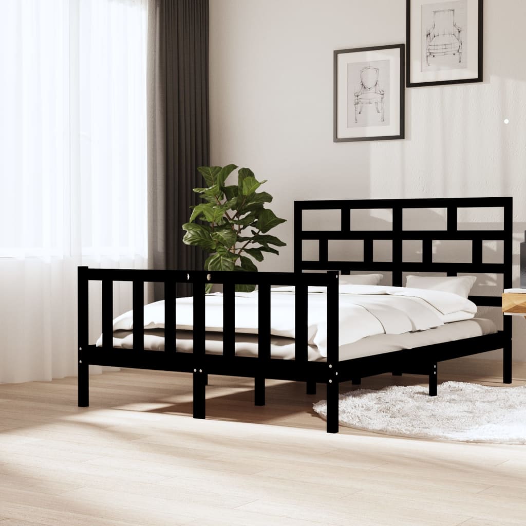 Cadru de pat King Size, negru, 150x200 cm, lemn masiv de pin - Lando