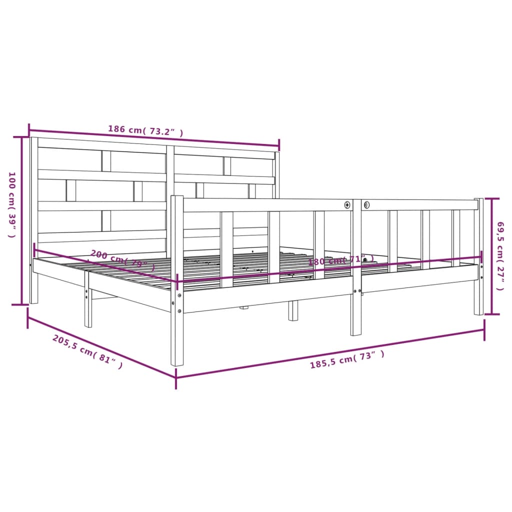 Cadru de pat Super King, 180x200 cm, lemn masiv de pin - Lando