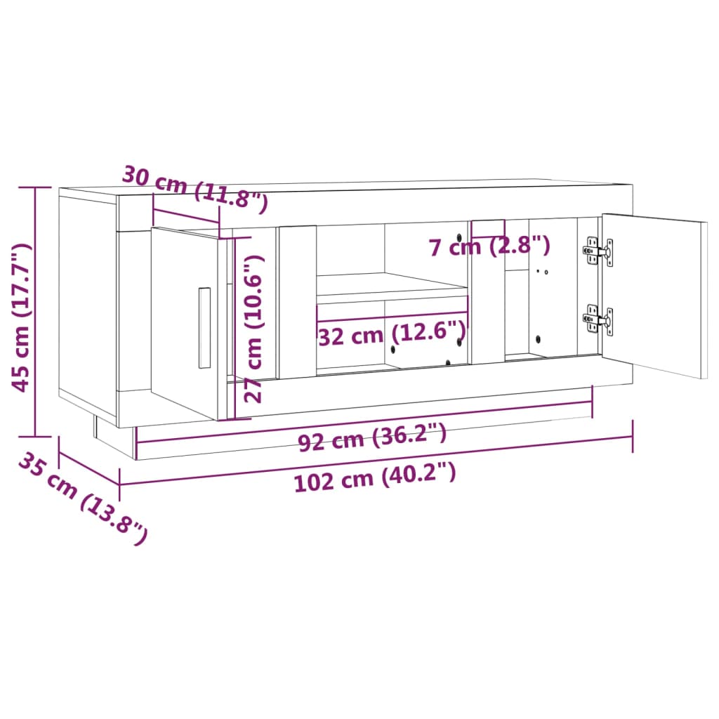 Comodă TV, gri beton, 102x35x45 cm, lemn prelucrat Lando - Lando