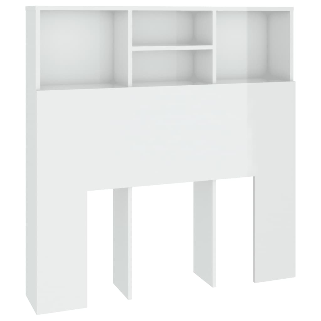 Tăblie de pat cu dulap, alb extralucios, 100x19x103,5 cm - Lando