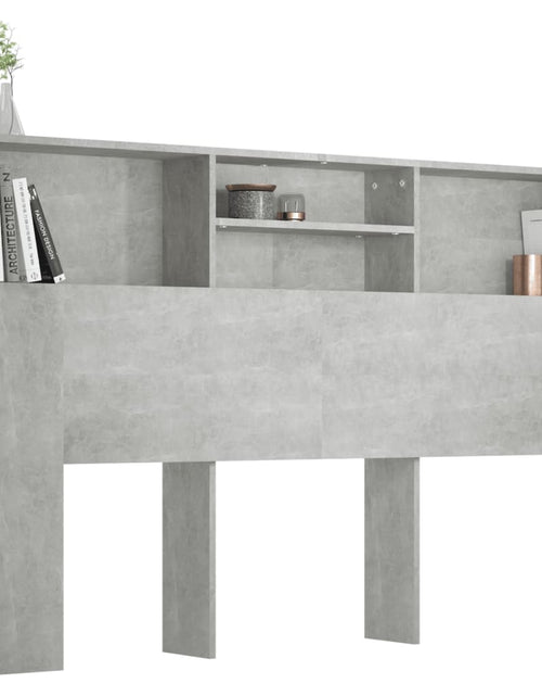 Încărcați imaginea în vizualizatorul Galerie, Tăblie de pat cu dulap, gri beton, 160x19x103,5 cm - Lando

