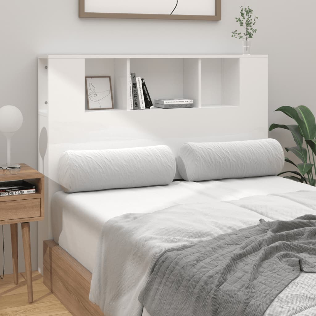 Tăblie de pat cu dulap, alb extralucios, 120x18,5x102,5 cm - Lando