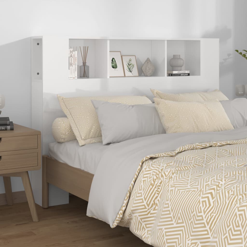 Tăblie de pat cu dulap, alb extralucios, 140x18,5x104,5 cm - Lando