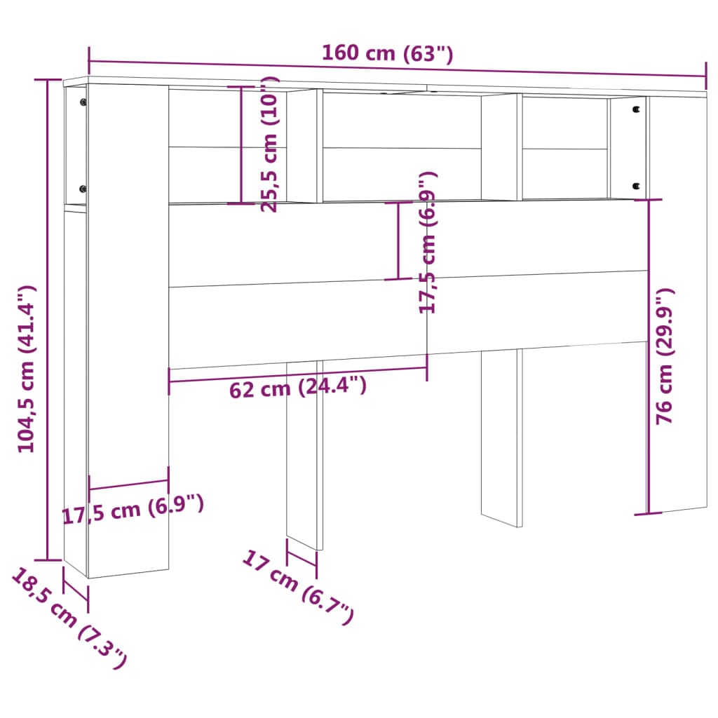 Tăblie de pat cu dulap, gri beton, 160x18,5x104,5 cm - Lando