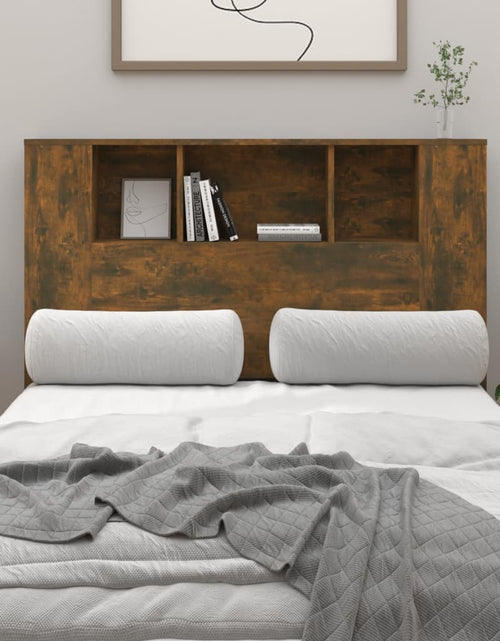 Încărcați imaginea în vizualizatorul Galerie, Tăblie de pat cu dulap, stejar fumuriu, 120x18,5x102,5 cm - Lando
