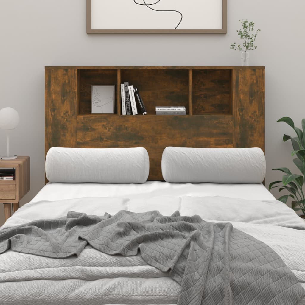 Tăblie de pat cu dulap, stejar fumuriu, 120x18,5x102,5 cm - Lando
