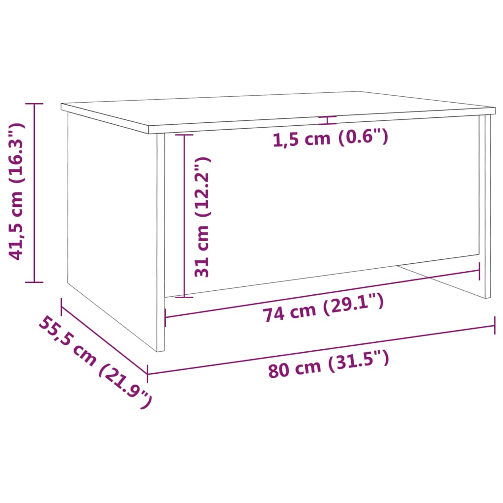 Măsuță de cafea alb extralucios 80x55,5x41,5 cm lemn prelucrat Lando - Lando