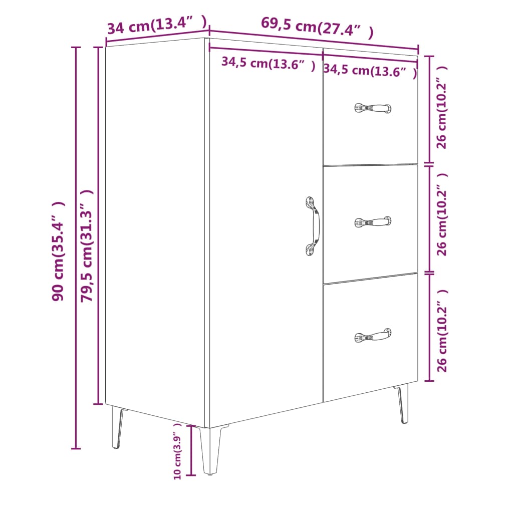 Servantă, gri beton, 69,5x34x90 cm, lemn compozit Lando - Lando