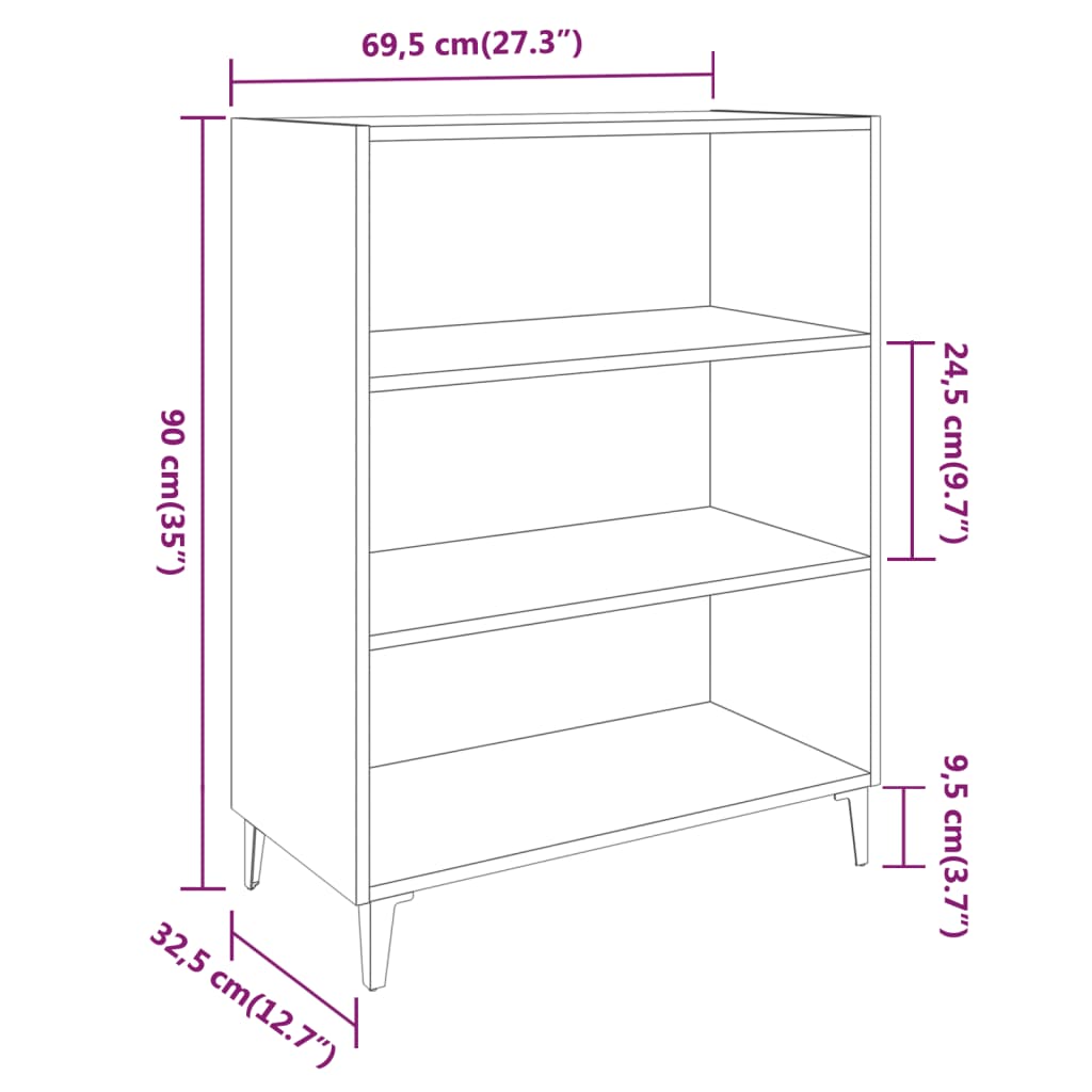 Măsuță de cafea, gri beton, 69,5x32,5x90 cm, lemn prelucrat Lando - Lando