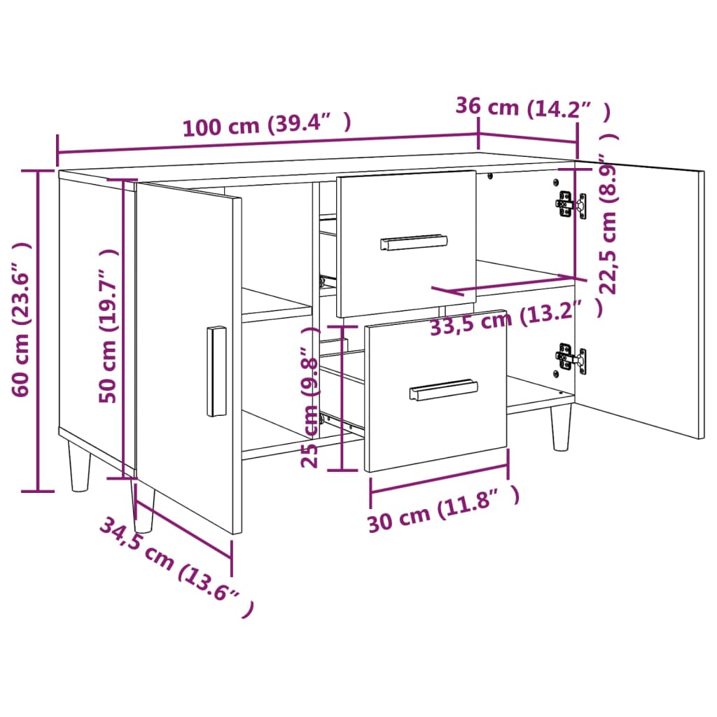 Servantă, gri beton, 100x36x60 cm, lemn prelucrat Lando - Lando