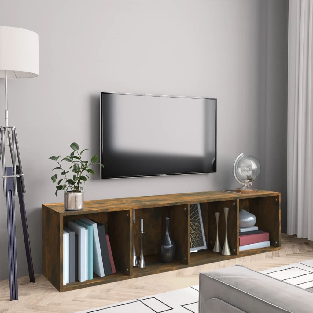 Bibliotecă/dulap TV stejar fumuriu 143x30x36 cm lemn prelucrat Lando - Lando