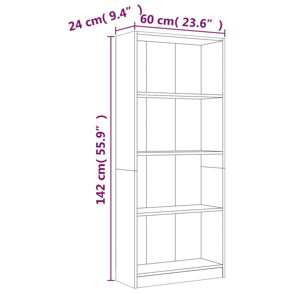 Bibliotecă cu 4 niveluri stejar maro 60x24x142 cm lemn compozit Lando - Lando