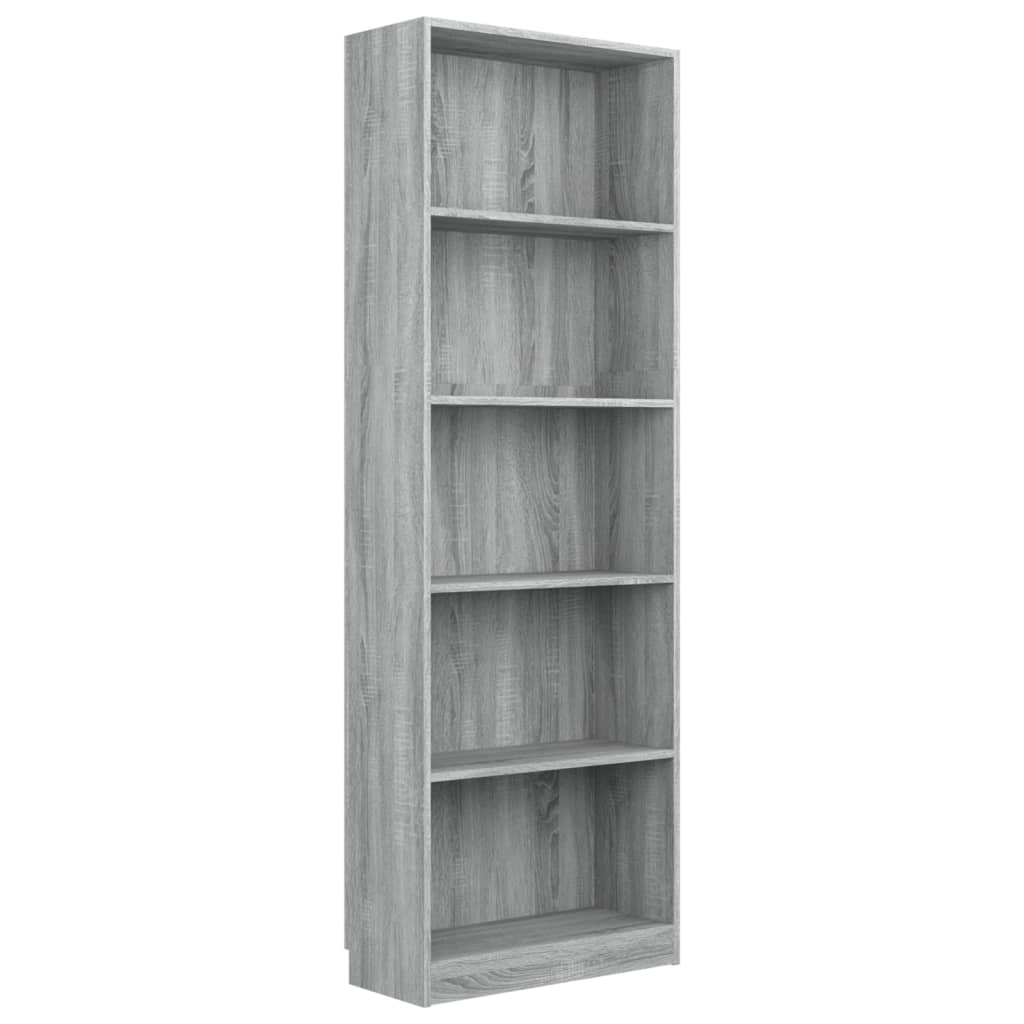 Bibliotecă cu 5 niveluri gri sonoma 60x24x175 cm lemn compozit Lando - Lando