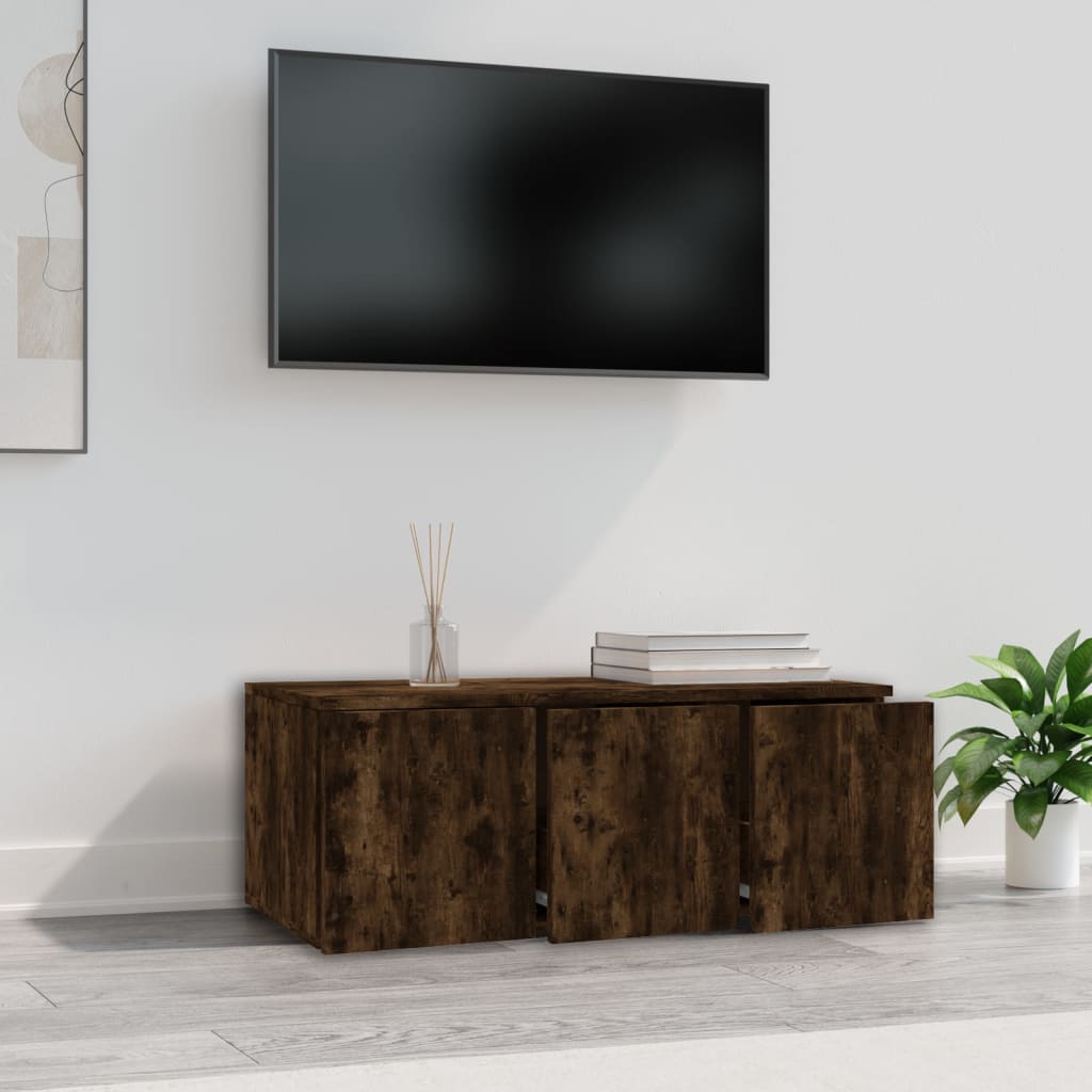 Comodă TV, stejar fumuriu, 80x34x30 cm, lemn prelucrat Lando - Lando