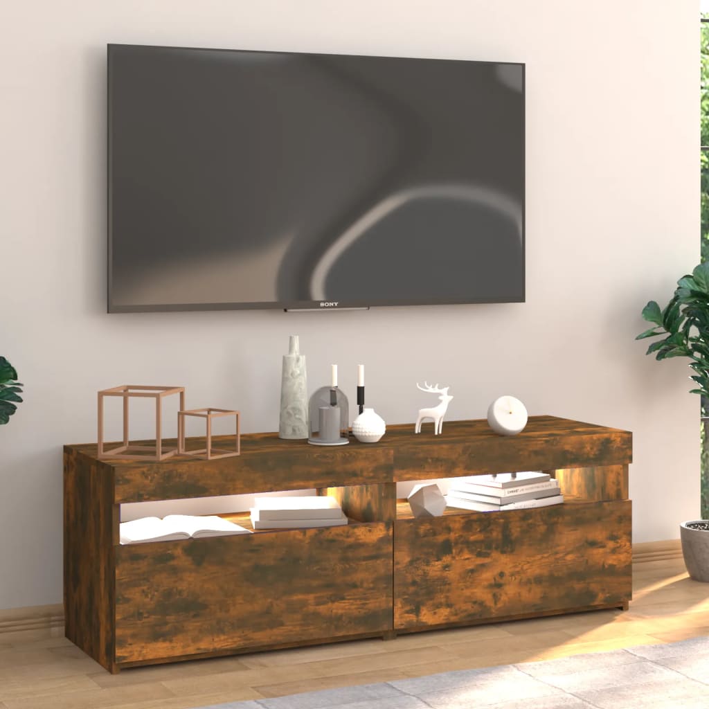 Comodă TV cu lumini LED, stejar fumuriu, 120x35x40 cm Lando - Lando