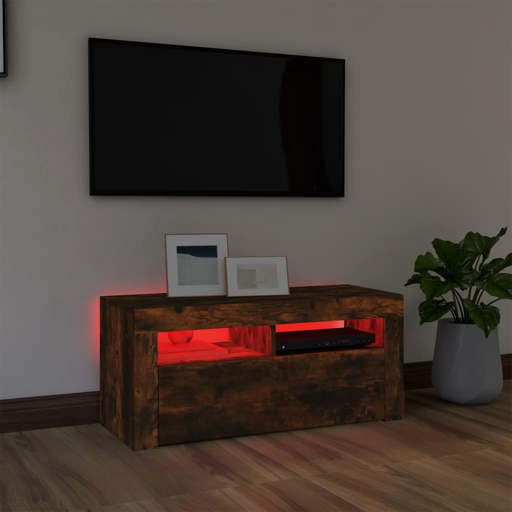 Comodă TV cu lumini LED, stejar fumuriu, 90x35x40 cm Lando - Lando