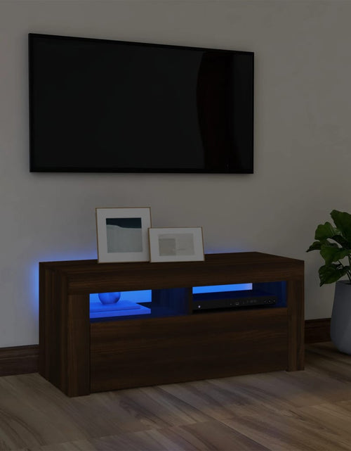 Загрузите изображение в средство просмотра галереи, Comodă TV cu lumini LED, stejar maro, 90x35x40 cm Lando - Lando
