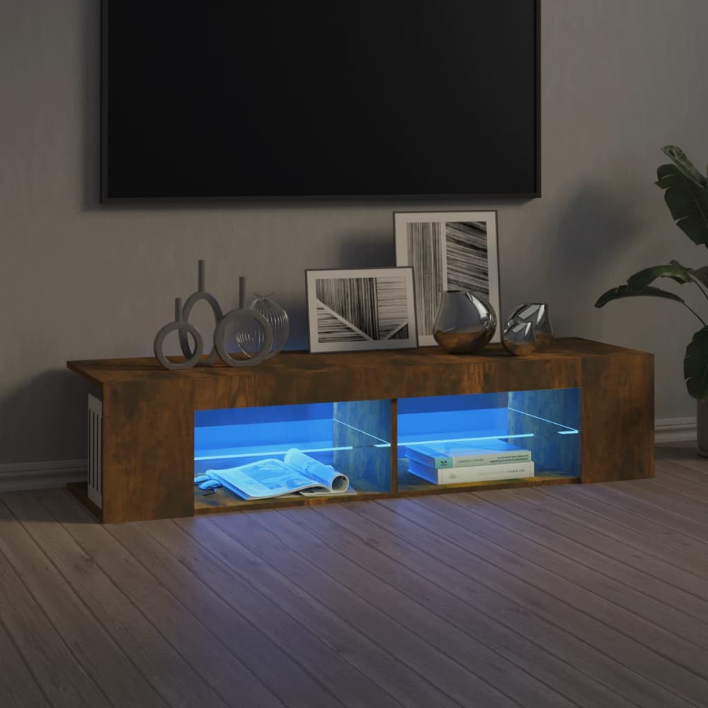 Comodă TV cu lumini LED, stejar fumuriu, 135x39x30 cm Lando - Lando