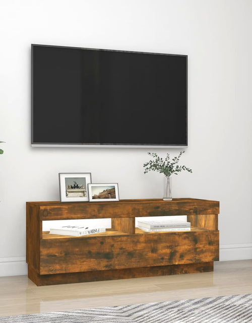 Încărcați imaginea în vizualizatorul Galerie, Comodă TV cu lumini LED, stejar fumuriu, 100x35x40 cm Lando - Lando
