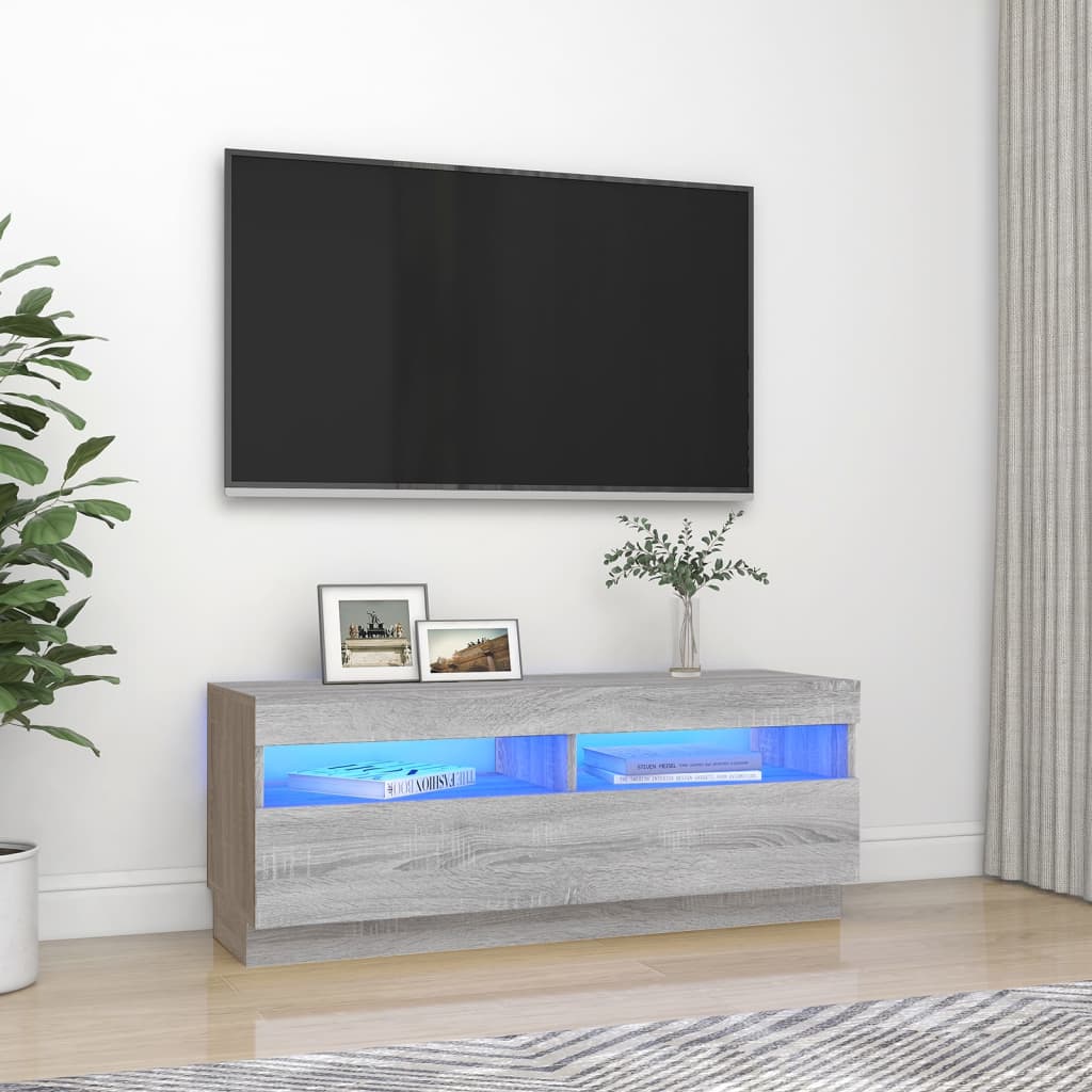 Comodă TV cu lumini LED, gri sonoma, 100x35x40 cm Lando - Lando