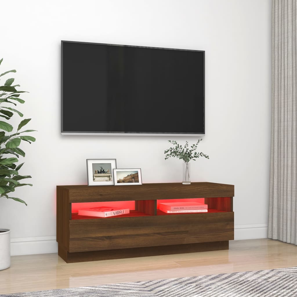 Comodă TV cu lumini LED, stejar maro, 100x35x40 cm Lando - Lando