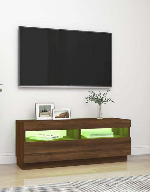 Încărcați imaginea în vizualizatorul Galerie, Comodă TV cu lumini LED, stejar maro, 100x35x40 cm Lando - Lando
