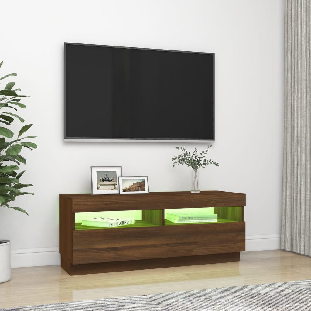 Comodă TV cu lumini LED, stejar maro, 100x35x40 cm Lando - Lando