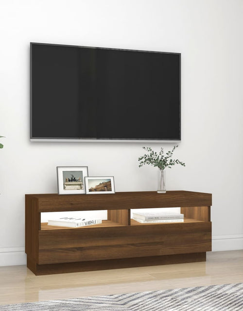 Încărcați imaginea în vizualizatorul Galerie, Comodă TV cu lumini LED, stejar maro, 100x35x40 cm Lando - Lando
