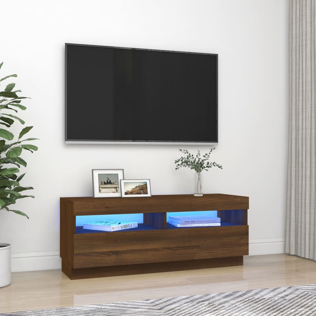 Comodă TV cu lumini LED, stejar maro, 100x35x40 cm Lando - Lando