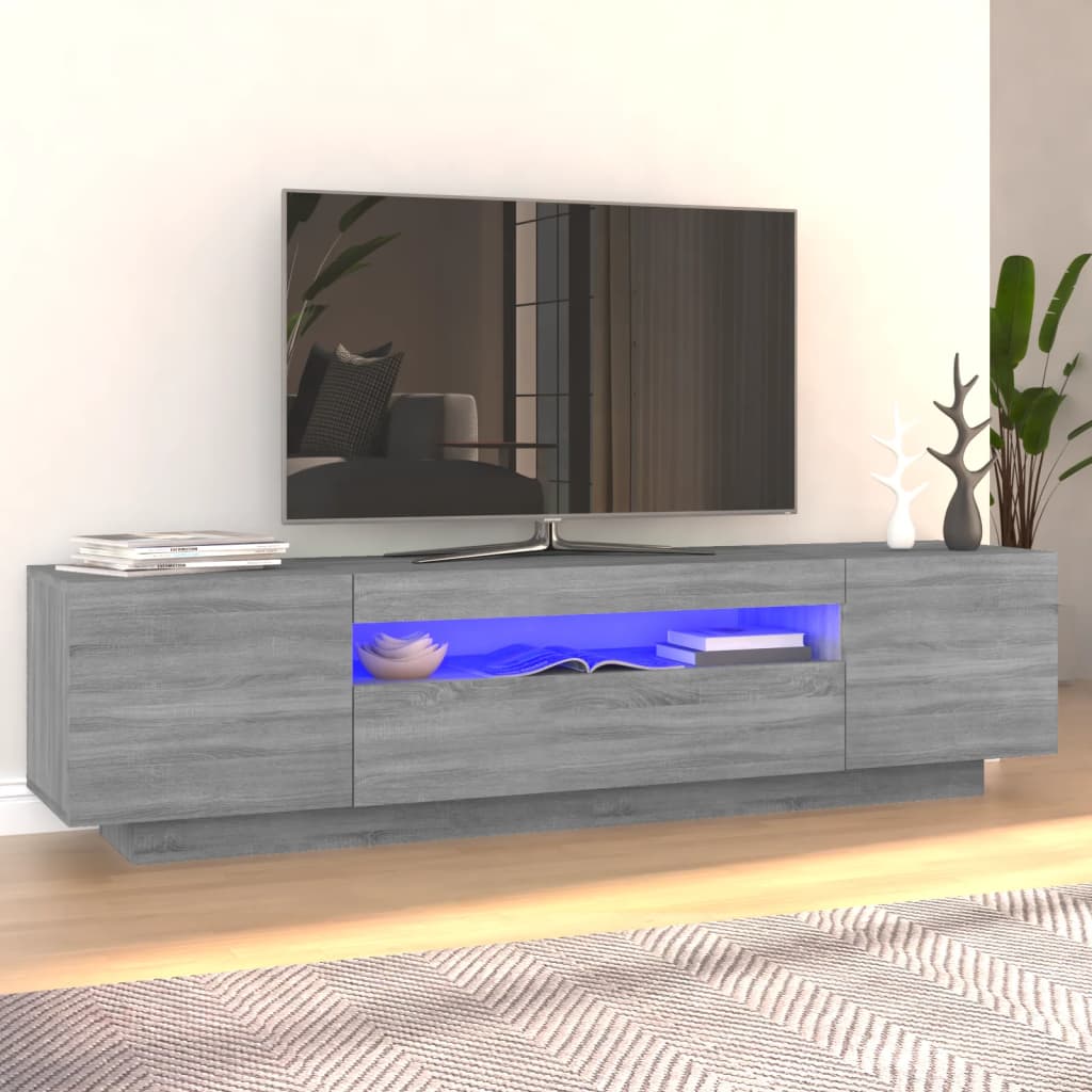 Comodă TV cu lumini LED, gri sonoma, 160x35x40 cm Lando - Lando