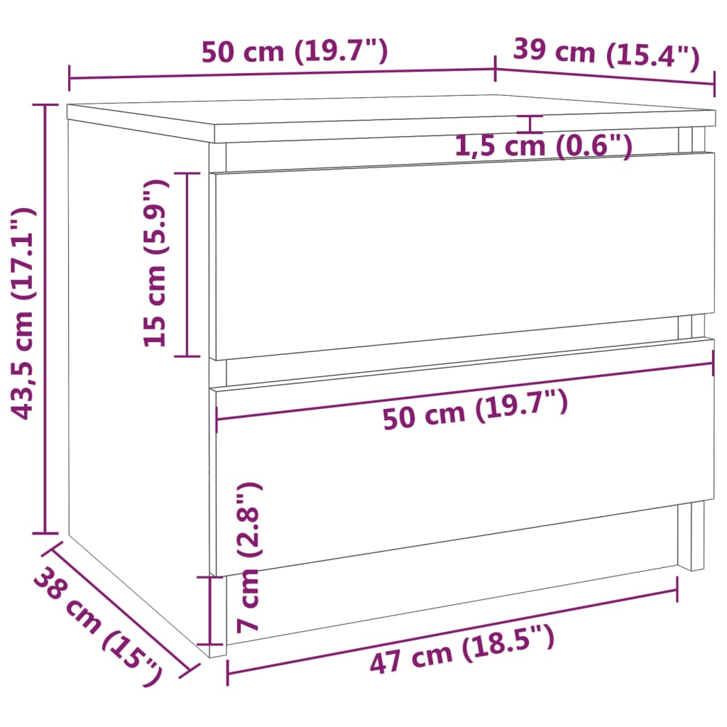 Noptiere, 2 buc., stejar fumuriu, 50x39x43,5 cm, lemn prelucrat - Lando