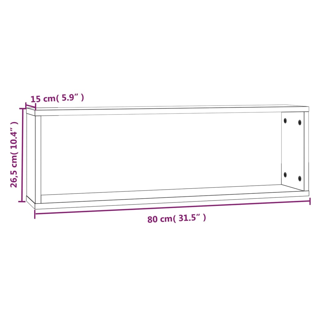 Rafturi de perete cub, 2 buc. stejar fumuriu 80x15x26,5 cm lemn - Lando