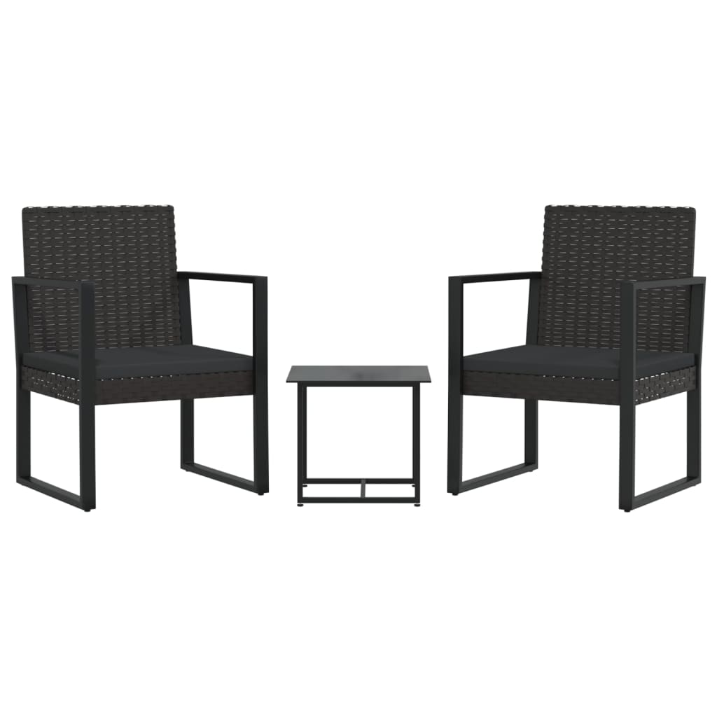 Set mobilier de grădină cu perne, 3 piese, negru, poliratan - Lando