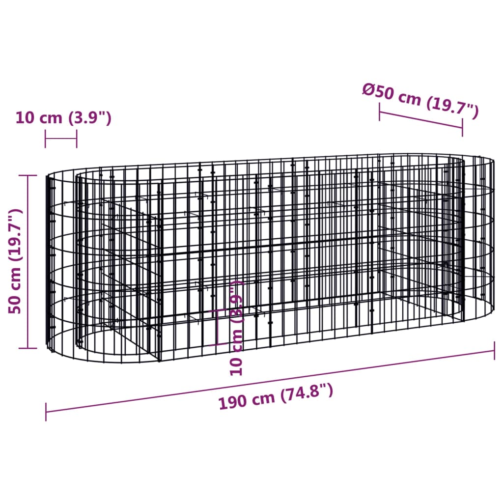 Strat înălțat gabion, 190x50x50 cm, fier galvanizat Lando - Lando