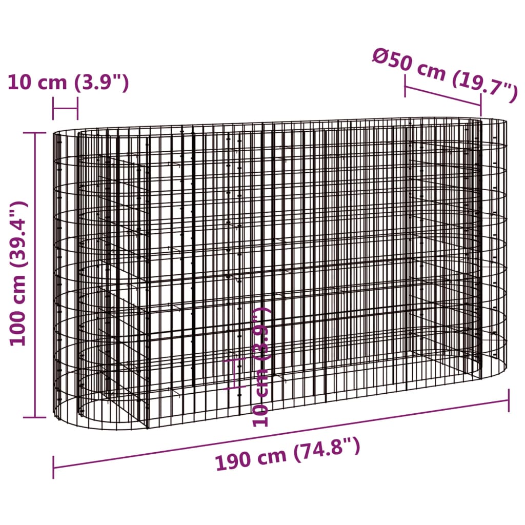 Strat înălțat gabion, 190x50x100 cm, fier galvanizat Lando - Lando