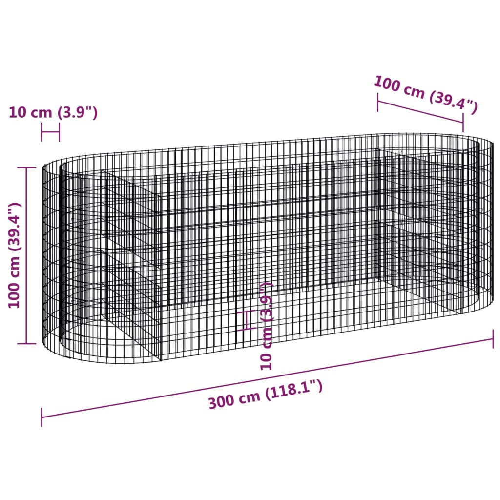 Strat înălțat gabion, 300x100x100 cm, fier galvanizat Lando - Lando