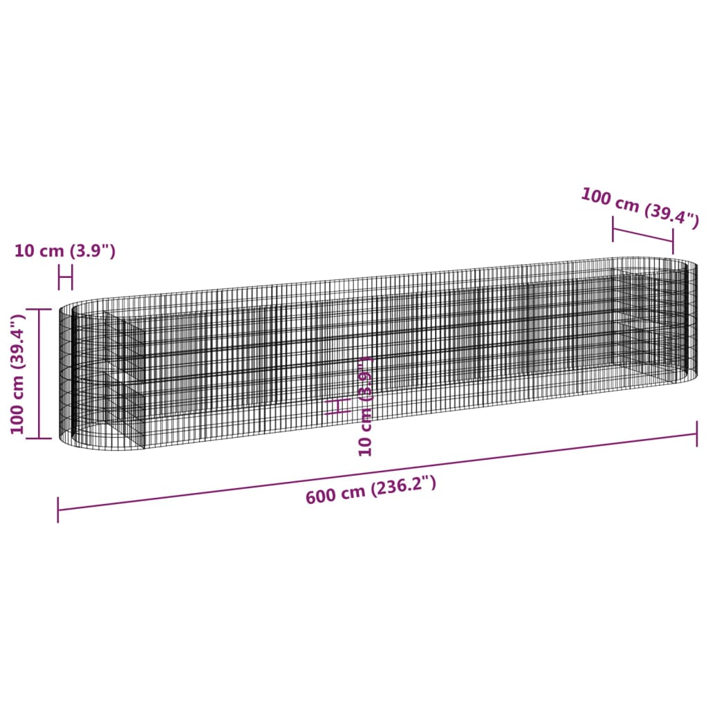 Strat înălțat gabion, 600x100x100 cm, fier galvanizat Lando - Lando