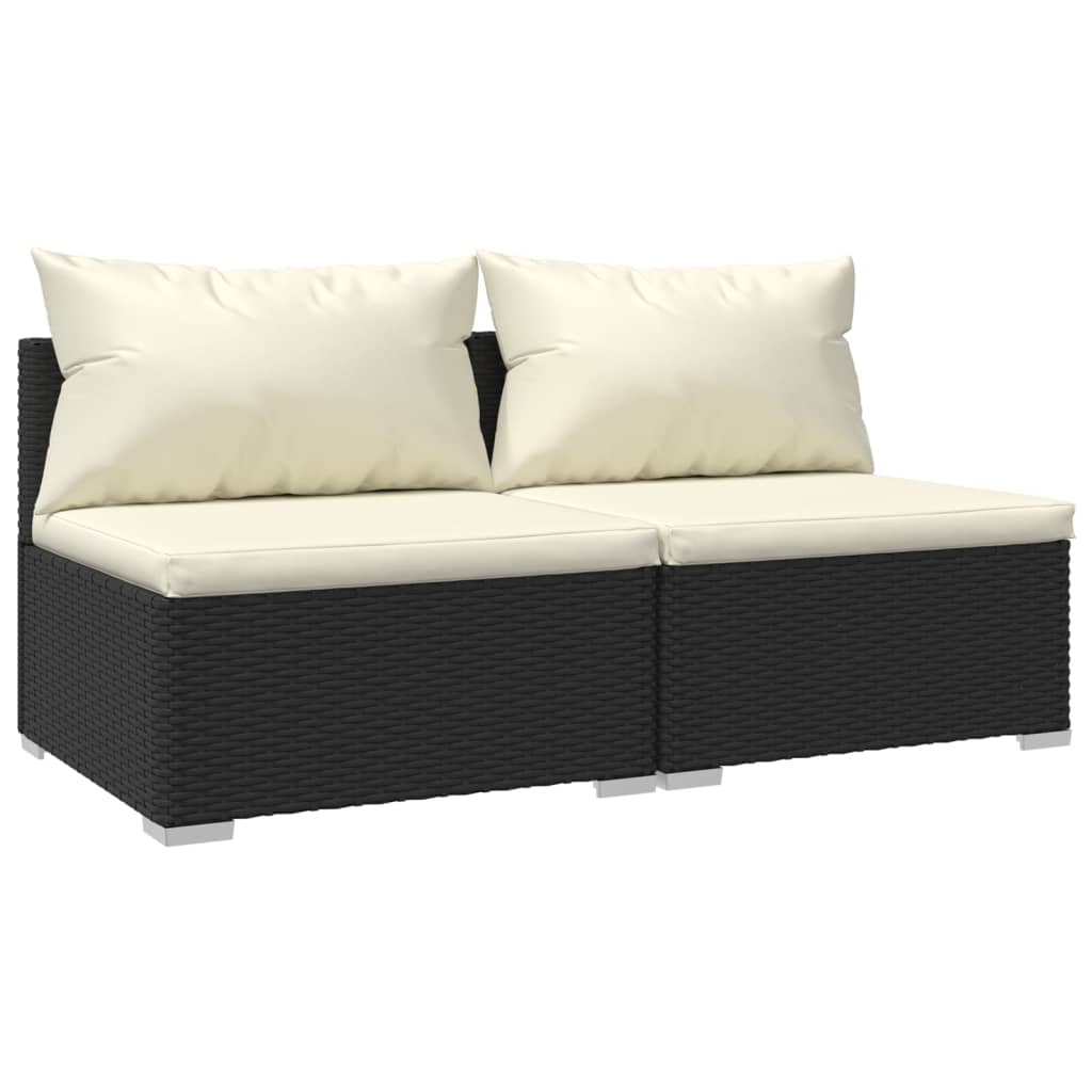 Set mobilier de grădină cu perne, 2 piese, negru, poliratan - Lando