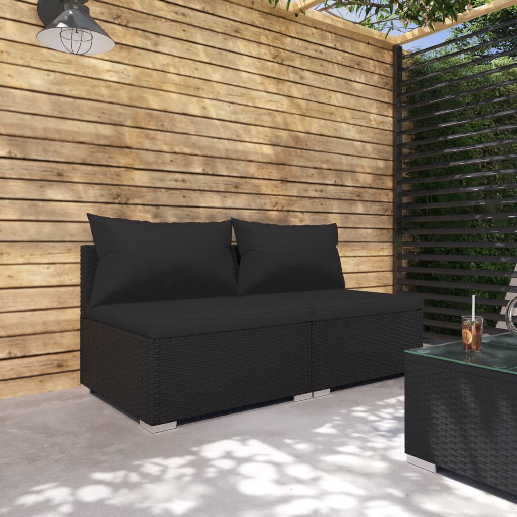 Set mobilier de grădină cu perne, 2 piese, negru, poliratan - Lando