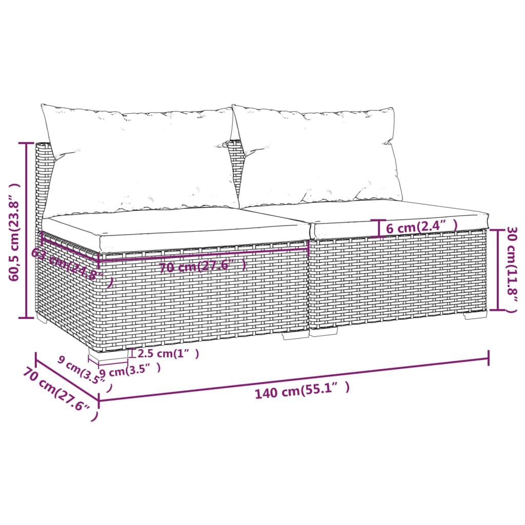 Set mobilier de grădină cu perne, 2 piese, negru, poliratan - Lando