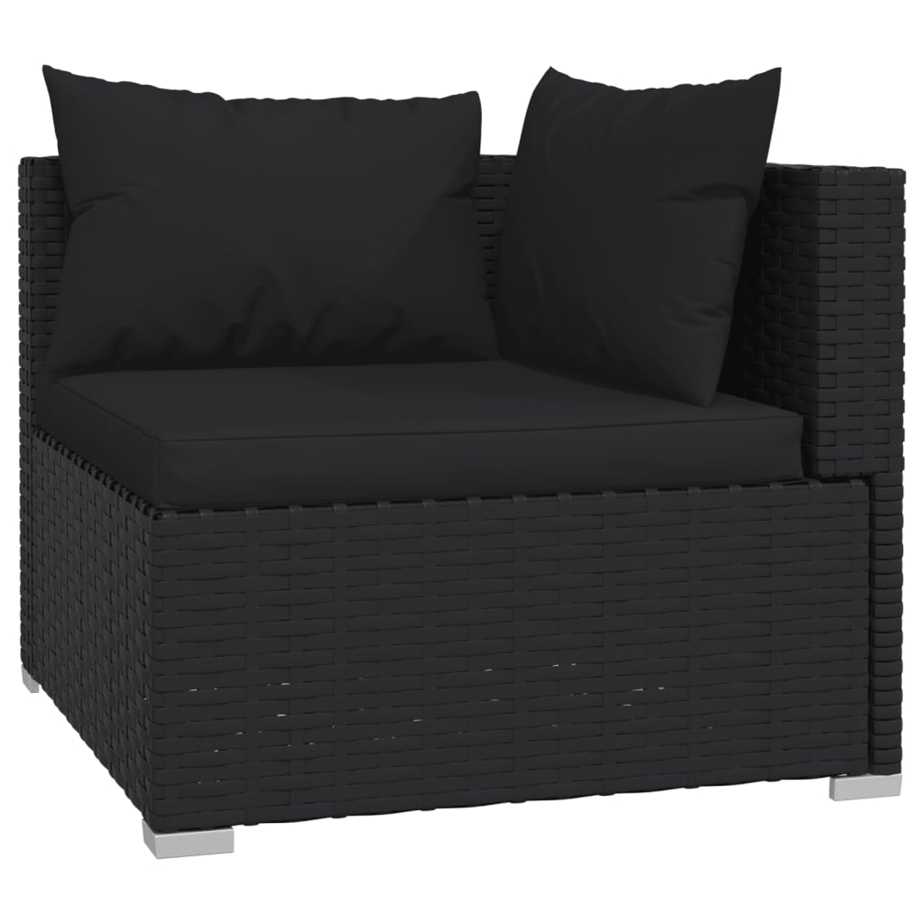 Set mobilier de grădină cu perne, 4 piese, negru, poliratan - Lando