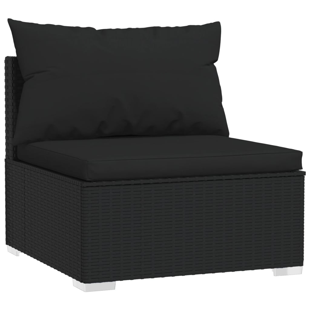 Set mobilier de grădină cu perne, 4 piese, negru, poliratan - Lando